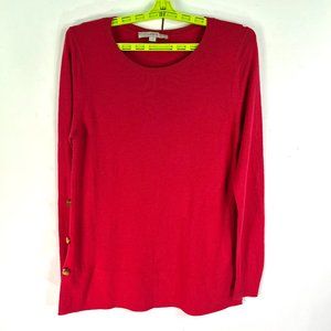 Loft Soft Knit Long Sleeve Sweater Women's Size M Red Side Buttons Accent